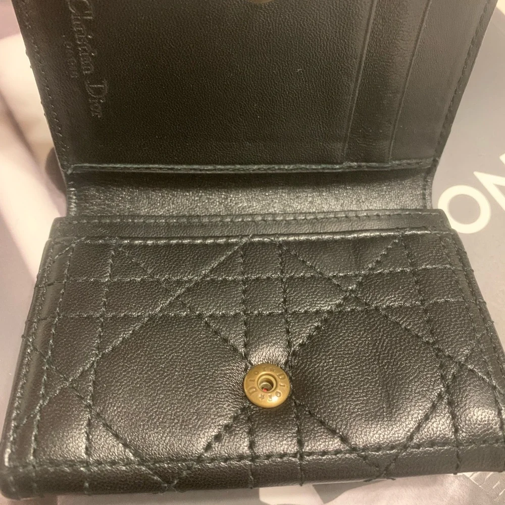 Black leather Christian Dior compact wallet